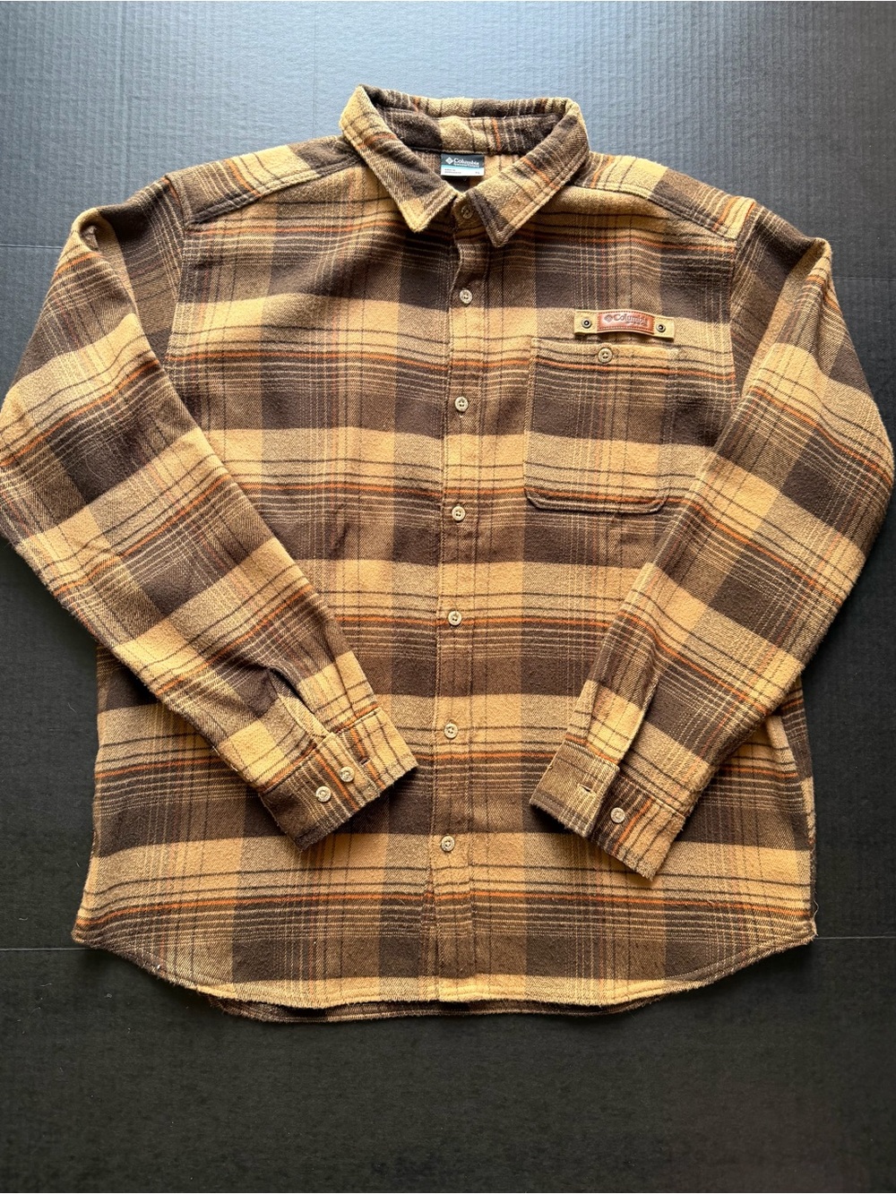 Columbia PHG Brown and Tan Plaid Button-Down Shirt XL